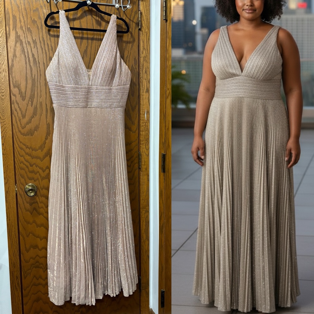 Jovani Pleated Evening Gown Spaghetti Straps 2088 Champagne Rose Gold Size 20